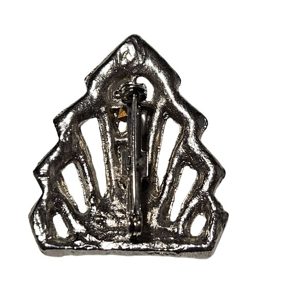 Vintage Rhinestone Brooch Art Deco Style Silver Tone Fashion Jewelry Accessory - Picture 2 of 3